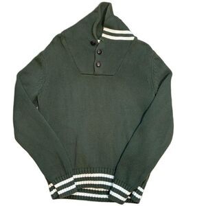 H&M Green Shawl Collar Striped Pullover Sweater Size L Vintage Preppy Academia